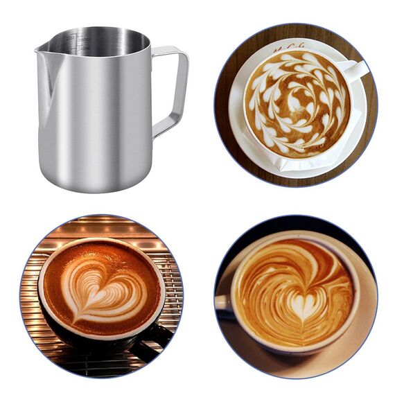 Anpro Milchkännchen, 600ml Milk Pitcher Milchkanne aus Edelstahl, perfekt für Cappuccino, Milchaufschäumer, Silber, MEHRWEG