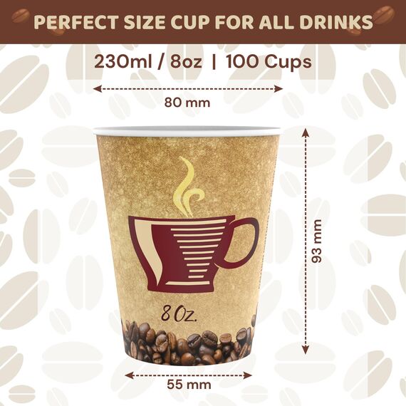 MaxxCore Kaffeebecher To Go Pappe 230ml 100er Pack - Pappbecher Einweg für Kaffee & Tee - Einwegbecher für Heißgetränke - Recyclebare Papp Becher für Party, Picknick oder Unterwegs - Kaffebecher
