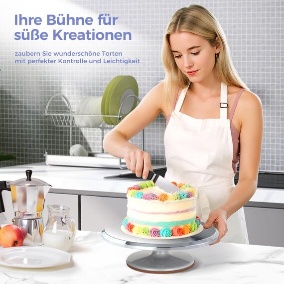 Ohuhu Tortenplatte Drehbar, Aluminiumlegierung Drehteller Torte 30 cm mit 2 Streichpaletten und 3 Teigschaber, Drehbare Tortenplatte für Tortendekoration & Backen, Tolle Geschenkidee