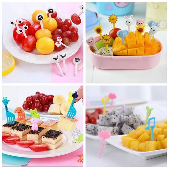 55 STK Obstgabeln Kinder Bento Box Zubehör Spieße Tiere Food Picks Plastik Gabeln Mini Dessertgabeln für Kuchen Desserts Obst (Zufällig) (55STK)