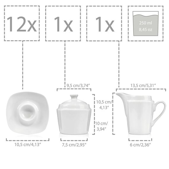 SÄNGER | Tafelservice Bilgola weiß, 86-teiliges Geschirrset aus Porzellan für 12 Personen, Komplettset, Teller Set | PREMIUM COLLECTION