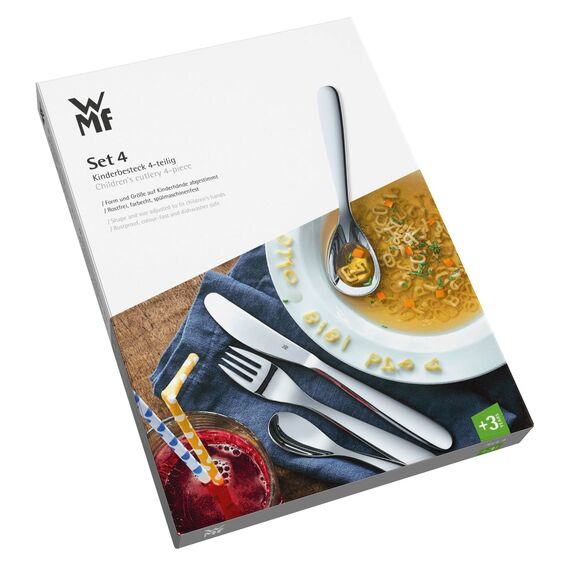 WMF Safari Kinderbesteck Set 4-teilig, Besteck Kinder Edelstahl, Kinderbesteck ab 3 Jahre, Cromargan poliert, spülmaschinengeeignet, Kids Safari, Ohne Gravur