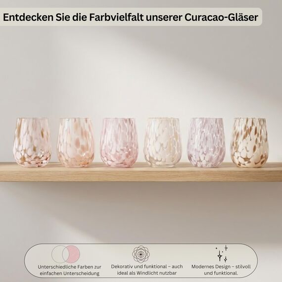 Sänger Trinkgläser Set Curacao 6-teiliges Gläser Set für 6 Personen aus Glas, Wasserglas, Mehrfarbig, einzigartiges Design, Alltag, Familienessen, Büro, Outdoor Saftgläser Set | 320 ml