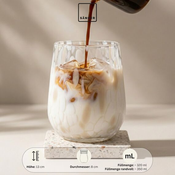 Sänger Trinkgläser Set Curacao 4-teiliges Gläser Set für 4 Personen aus Glas, Wasserglas, Weiß Beige, elegantes Design, Alltag, Familienessen, Büro, Outdoor Saftgläser Set | 320 ml