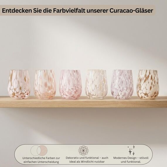 Sänger Trinkgläser Set Curacao 4-teiliges Gläser Set für 4 Personen aus Glas, Wasserglas, Weiß Beige Braun, elegantes Design, Alltag, Familienessen, Büro, Outdoor Saftgläser Set | 320 ml