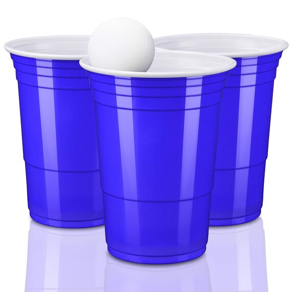 TRESKO 50 Beer Pong Becher | Partybecher 473ml - 16oz | Bierpong, Red Cups extra stark | Plastikbecher Blau
