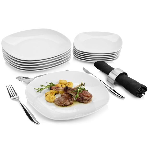 SÄNGER | Tafelservice Bilgola aus Porzellan in weiß, 12-teiliges Geschirrset für 6 Personen, Klassisches Design, Runde Teller | PREMIUM COLLCETION