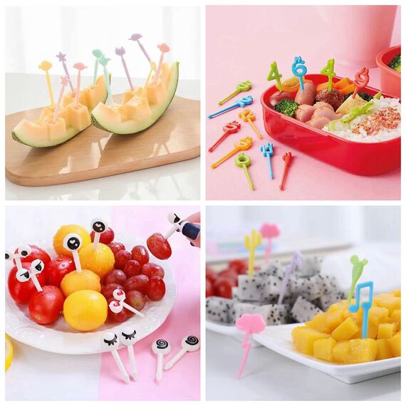 55 STK Obstgabeln Kinder Bento Box Zubehör Spieße Tiere Food Picks Plastik Gabeln Mini Dessertgabeln für Kuchen Desserts Obst (Zufällig) (112STK)