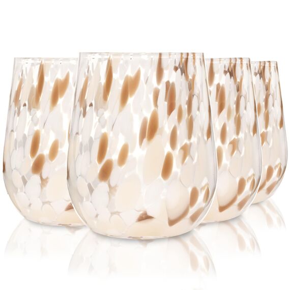 Sänger Trinkgläser Set Curacao 4-teiliges Gläser Set für 4 Personen aus Glas, Wasserglas, Weiß Beige Braun, elegantes Design, Alltag, Familienessen, Büro, Outdoor Saftgläser Set | 320 ml