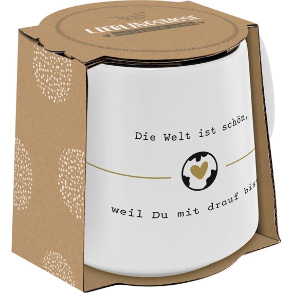 GRUSS & CO Tasse konisch "Welt" | Kaffeebecher aus Steinzeug, 43 cl, mehrfarbig mit Spruch | Geschenk Freunde, Geburtstag, Ostern, Weihnachten | 48994
