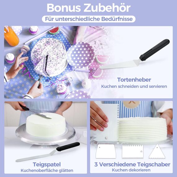 Ohuhu Tortenplatte Drehbar, Aluminiumlegierung Drehteller Torte 30 cm mit 2 Streichpaletten und 3 Teigschaber, Drehbare Tortenplatte für Tortendekoration & Backen, Tolle Geschenkidee