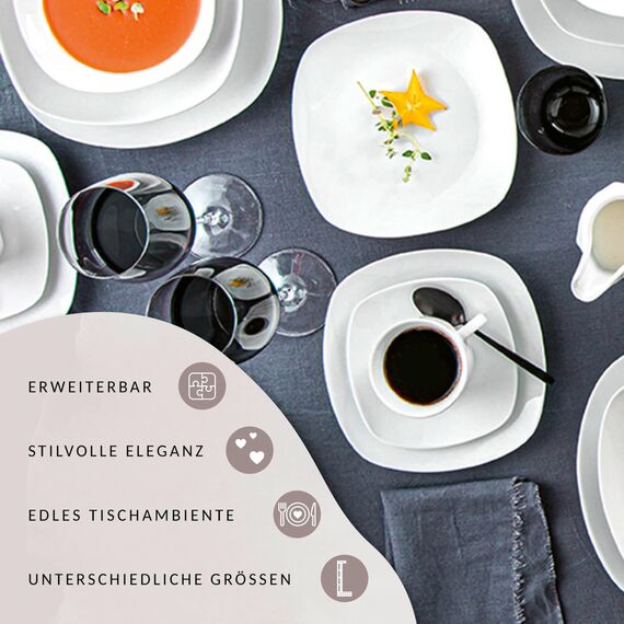 SÄNGER | 12-teiliges Kaffeetassen Set Bilgola aus Porzellan, Kaffee Geschirrset für 6 Personen, Tassen & Untersetzer, Eckiges Design 150 ml | PREMIUM COLLECTION