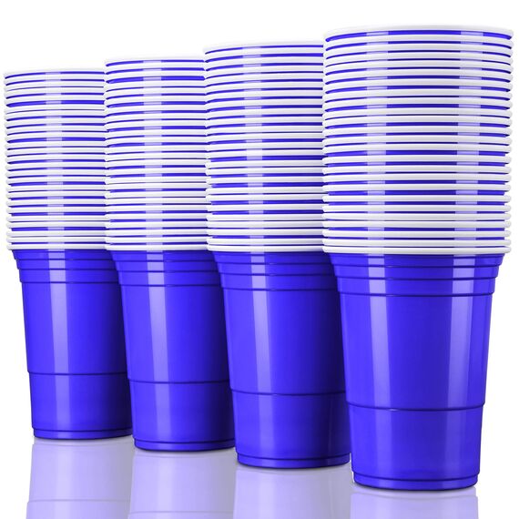 TRESKO 50 Beer Pong Becher | Partybecher 473ml - 16oz | Bierpong, Red Cups extra stark | Plastikbecher Blau