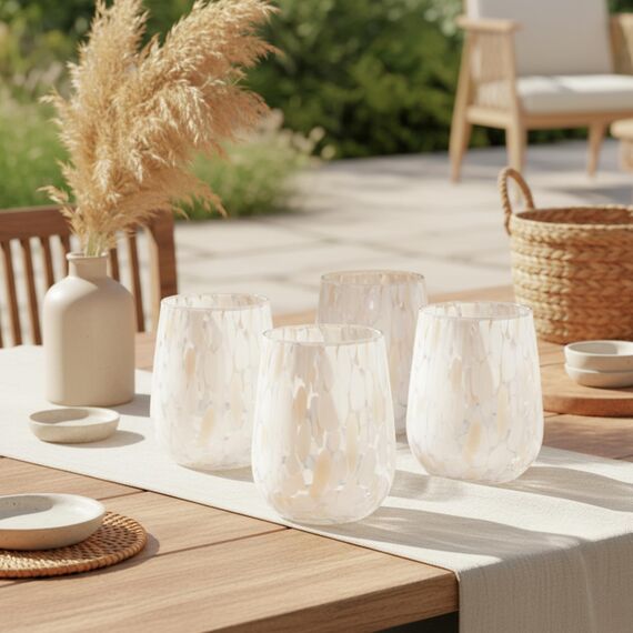 Sänger Trinkgläser Set Curacao 4-teiliges Gläser Set für 4 Personen aus Glas, Wasserglas, Weiß Beige, elegantes Design, Alltag, Familienessen, Büro, Outdoor Saftgläser Set | 320 ml