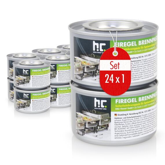 Höfer Chemie Firegel Brennpaste 24 x 200g - Zum Warmhalten von Speisen - Für Chafing Dish & Buffet - Aus Natürlichem Bioethanol - ca. 2,5 h Brenndauer