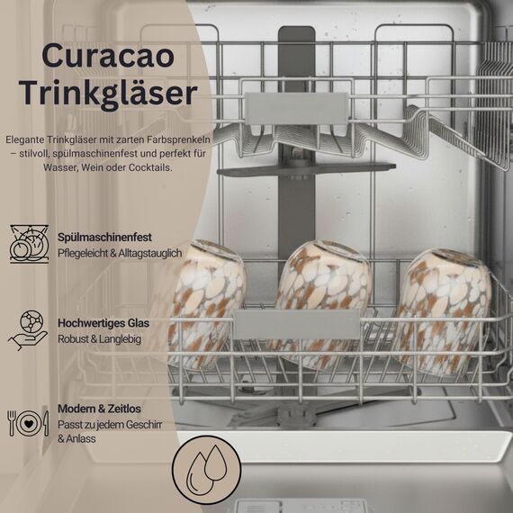 Sänger Trinkgläser Set Curacao 4-teiliges Gläser Set für 4 Personen aus Glas, Wasserglas, Weiß Beige Braun, elegantes Design, Alltag, Familienessen, Büro, Outdoor Saftgläser Set | 320 ml