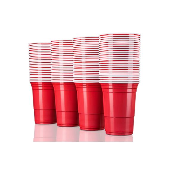 TRESKO 100 Beer Pong Becher wiederverwendbar | Partybecher 473ml - 16oz | Bierpong, Red Cups extra stark | Plastikbecher Rot