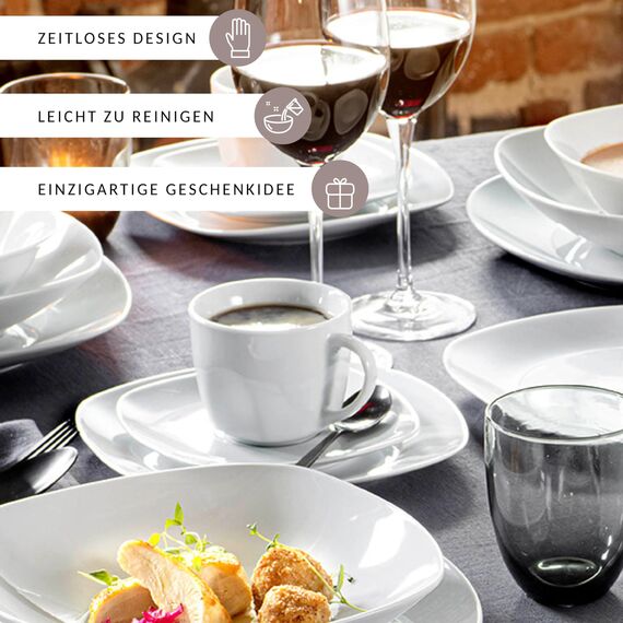 SÄNGER | 12-teiliges Kaffeetassen Set Bilgola aus Porzellan, Kaffee Geschirrset für 6 Personen, Tassen & Untersetzer, Eckiges Design 150 ml | PREMIUM COLLECTION