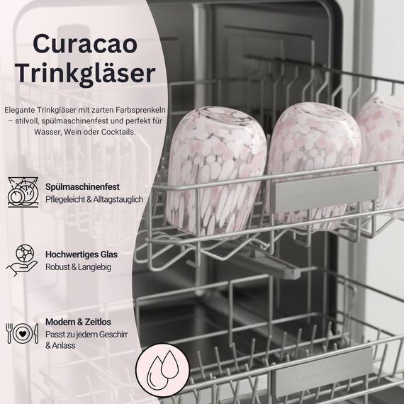 Sänger Trinkgläser Set Curacao 4-teiliges Gläser Set für 4 Personen aus Glas, Wasserglas, Weiß Rosa, elegantes Design, Alltag, Familienessen, Büro, Outdoor Saftgläser Set | 320 ml