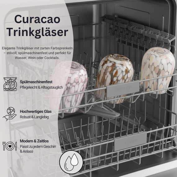 Sänger Trinkgläser Set Curacao 6-teiliges Gläser Set für 6 Personen aus Glas, Wasserglas, Mehrfarbig, einzigartiges Design, Alltag, Familienessen, Büro, Outdoor Saftgläser Set | 320 ml
