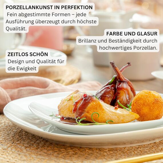 SÄNGER | Tafelservice Bilgola Weiß, 36-teiliges Geschirrset für 12 Personen mit Suppen-, Dessert-, & flachen Tellern aus Porzellan | PREMIUM COLLECTION