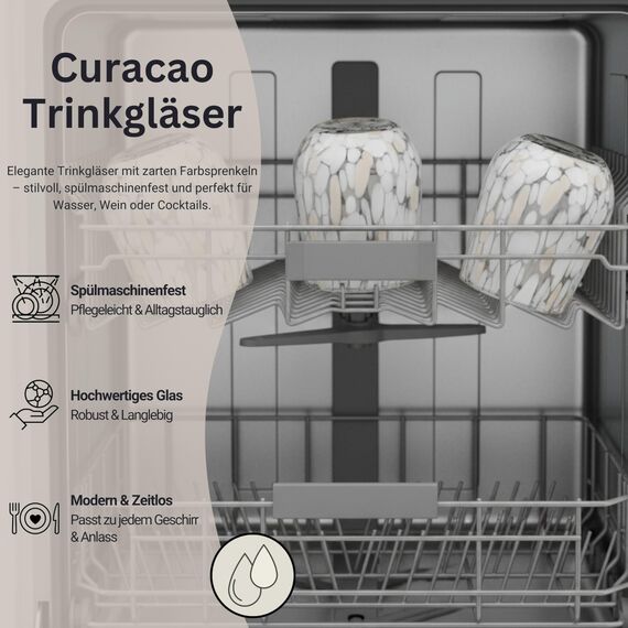 Sänger Trinkgläser Set Curacao 4-teiliges Gläser Set für 4 Personen aus Glas, Wasserglas, Weiß Beige, elegantes Design, Alltag, Familienessen, Büro, Outdoor Saftgläser Set | 320 ml