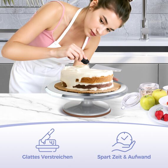 Ohuhu Tortenplatte Drehbar, Aluminiumlegierung Drehteller Torte 30 cm mit 2 Streichpaletten und 3 Teigschaber, Drehbare Tortenplatte für Tortendekoration & Backen, Tolle Geschenkidee