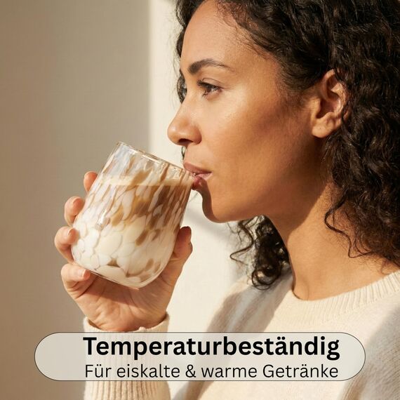 Sänger Trinkgläser Set Curacao 4-teiliges Gläser Set für 4 Personen aus Glas, Wasserglas, Weiß Beige Braun, elegantes Design, Alltag, Familienessen, Büro, Outdoor Saftgläser Set | 320 ml