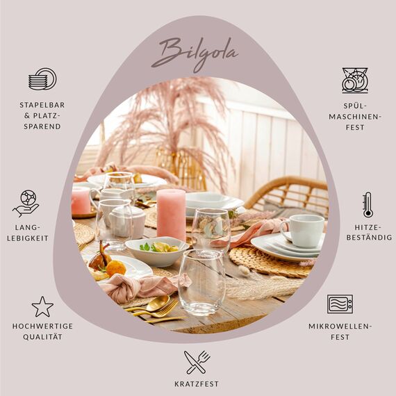 SÄNGER | Geschirrservice Bilgola in Weiß, 36-teiliges Geschirrset für 6 Personen, Teller-Set aus Porzellan, Komplettservice | PREMIUM COLLECTION