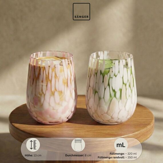 Sänger Trinkgläser Set Curacao 6-teiliges Gläser Set für 6 Personen aus Glas, Wasserglas, Mehrfarbig, einzigartiges Design, Alltag, Familienessen, Büro, Outdoor Saftgläser Set | 320 ml