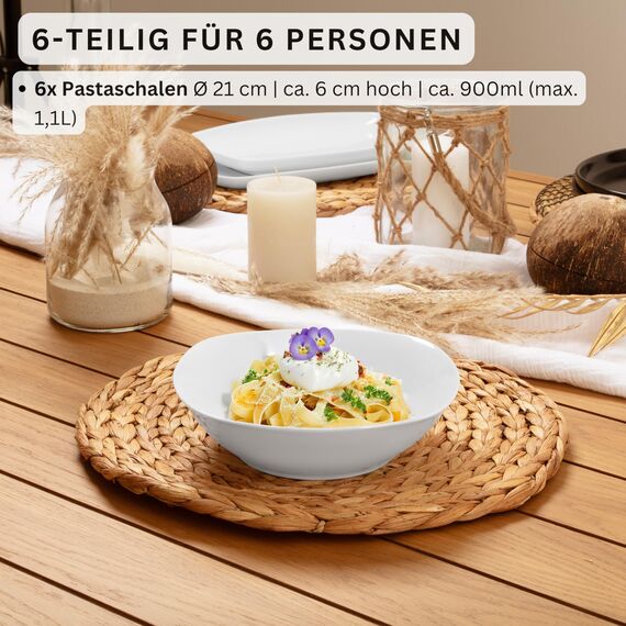 Sänger | Pastateller Bilgola 6 tlg, Nudelteller Set für 6 Personen, Porzellan Bowl Schüssel für Nudeln, Tiefe Teller Spülmaschinenfest, Bowl Schale Multifunktional Weiß 370ml | PREMIUM COLLECTION