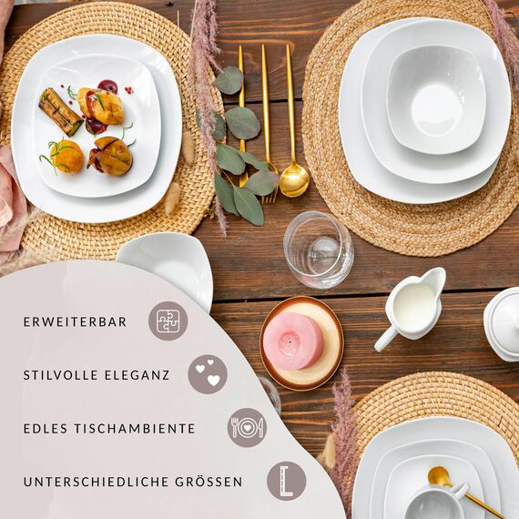 SÄNGER | Geschirrservice Bilgola in Weiß, 36-teiliges Geschirrset für 6 Personen, Teller-Set aus Porzellan, Komplettservice | PREMIUM COLLECTION