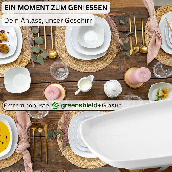 Sänger | Bilgola Servierplatten 2er Set – Porzellan Servierteller Weiß | rechteckige Teller mit abgerundeten Ecken 23 x 34 cm für Fleisch, Fisch & Snacks | Spülmaschinenfest | PREMIUM COLLECTION