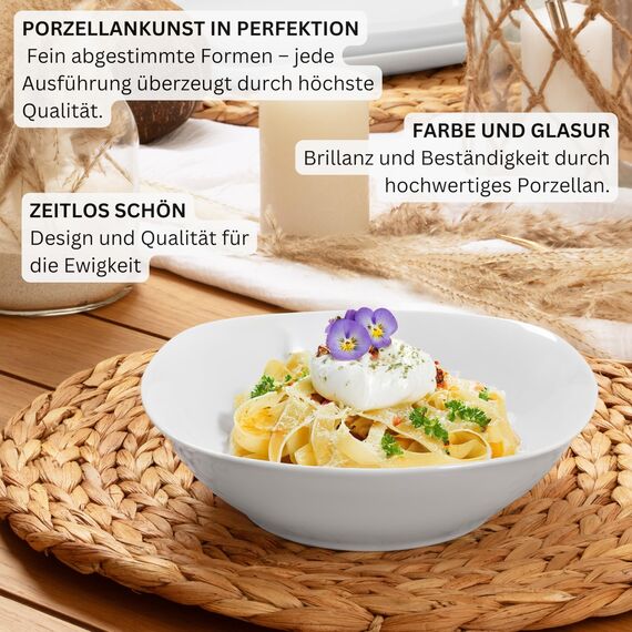 Sänger | Pastateller Bilgola 6 tlg, Nudelteller Set für 6 Personen, Porzellan Bowl Schüssel für Nudeln, Tiefe Teller Spülmaschinenfest, Bowl Schale Multifunktional Weiß 370ml | PREMIUM COLLECTION