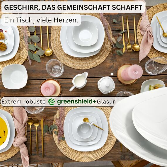 SÄNGER | Tafelservice Bilgola Weiß, 36-teiliges Geschirrset für 12 Personen mit Suppen-, Dessert-, & flachen Tellern aus Porzellan | PREMIUM COLLECTION
