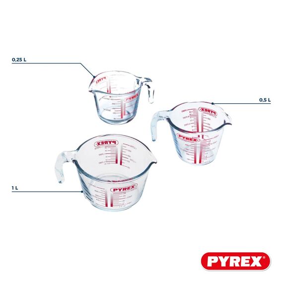 Pyrex – Messkrug aus strapazierfähigem Glas, Glas, durchsichtig, Set 3 pièces