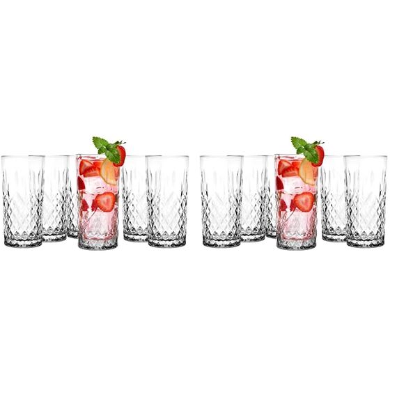 Glasmark Krosno Wassergläser Gläser Trinkgläser Set Longdrink Cocktail Gin Wasser Longdrinkgläser Cocktailgläser, Spülmaschinenfest Transparent Mit Kristall Effekt 6 x 300ml (Packung mit 2)