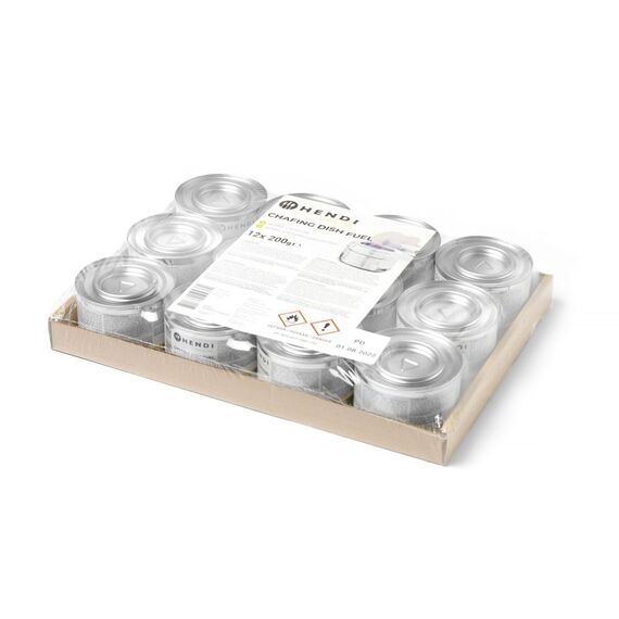 HENDI Brennpaste, 12 Stück, ruß- und geruchlos, Brenndauer ±3 Stunden, Brenngel, Fire Paste, für Wärmebehälter, zum Warmhalten von Speisen, für Chafing Dish, 200gr