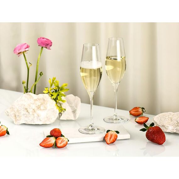 Krosno Champagnergläser Set – 6er Set | 210 ml | Splendour Kollektion | Crystalline Glas, bleifrei | Elegantes Design mit hohem Stiel | Für Sekt, Prosecco & festliche Anlässe