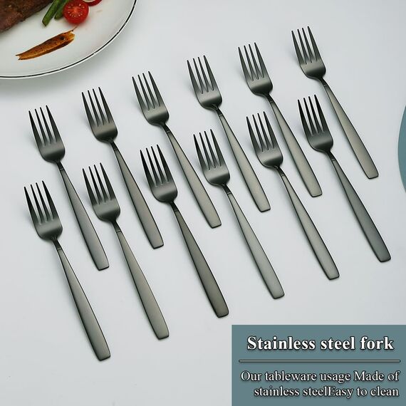 Berglander schwarze Tafelgabeln von 12 Stück, titanschwarz beschichtet Modernes Essgabel-Set aus Edelstahl, Gabeln und Löffel Besteck, ideal für Zuhause, Hotel, Hochzeit, spülmaschinenfest
