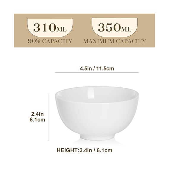 MALACASA, Serie Regular, 8-teilig Porzellan Cremeweiß Müslischalen Set, 300ml Eiscreme-Schale Mini-Suppenschüssel, Snackschale Dessertschale für Miso-Suppe, Dips und Snacks, 11,5x11,5x6,1 cm