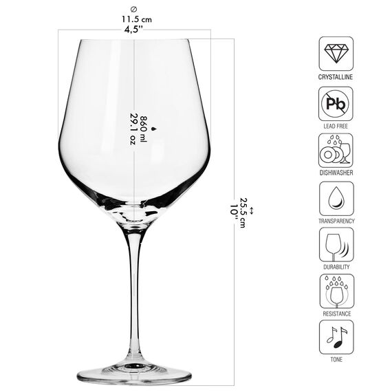 Krosno Große Burgunder Rot-Weingläser | Set von 6 | 860 ML | Splendour Kollektion | Perfekt für zu Hause, Restaurants und Partys | Spülmaschinenfest | Bleifreies Kristallglas