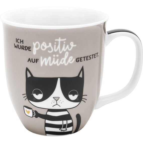 H:) PPY life Tasse mit Motiv "Katze müde" | Kaffeetasse, Porzellan, 40 cl | Tasse mit Spruch, Geschenk | 47925
