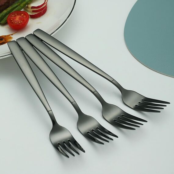 Berglander schwarze Tafelgabeln von 12 Stück, titanschwarz beschichtet Modernes Essgabel-Set aus Edelstahl, Gabeln und Löffel Besteck, ideal für Zuhause, Hotel, Hochzeit, spülmaschinenfest