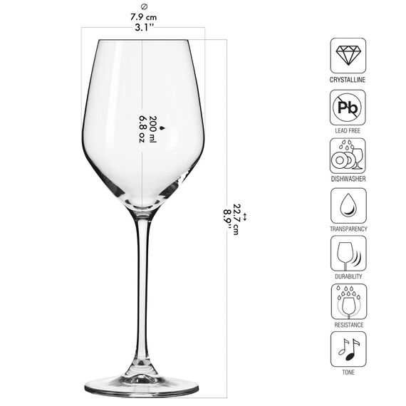 Krosno Kleine Weiß-Weingläser | Set von 6 | 200 ML | Splendour Kollektion | Perfekt für zu Hause, Restaurants und Partys | Spülmaschinenfest | Bleifreies Kristallglas
