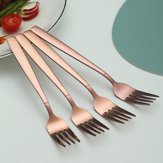 Berglander Roségold Tafelgabeln von 12 Stück, Titanverkupferung Edelstahl Modernes Speisegabel-Set, Gabeln und Löffel Besteck, ideal für Zuhause, Toilettenzimmer, Hotel, Hochzeit, spülmaschinenfest