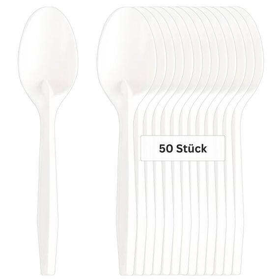 Linario® Mehrweglöffel aus Maisstärke - Nachhaltiges Besteck ohne Plastik - Stabiles hochwertiges Geschirr für Partys, Grill und Camping - 17cm (50)