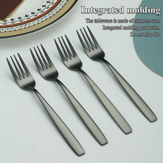 Berglander schwarze Tafelgabeln von 12 Stück, titanschwarz beschichtet Modernes Essgabel-Set aus Edelstahl, Gabeln und Löffel Besteck, ideal für Zuhause, Hotel, Hochzeit, spülmaschinenfest