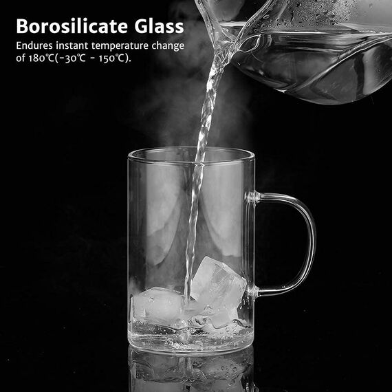 ecooe 500 ml(volle Kapazität) Glas Tasse mit Silberne Edelstahl Sieb und Deckel Teeglas Teebecher aus Borosilikat Teetasse