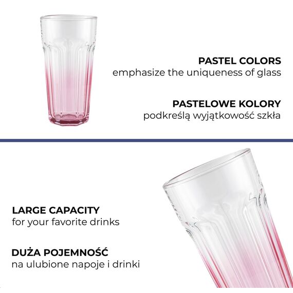 TREND FOR HOME Gigi Secret Pastels große Trinkgläser 630 ml, Set mit 6 Cocktailgläsern, Longdrinkgläser XXL, spülmaschinenfest, perfekt für Zuhause